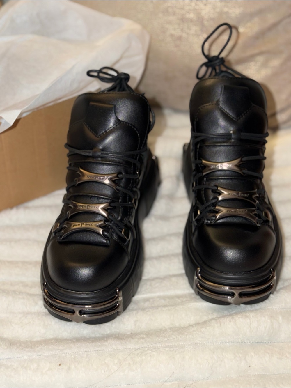 M New Rock CD 811 Black Leather Platform Lace-Up Ankle Boots EU 36